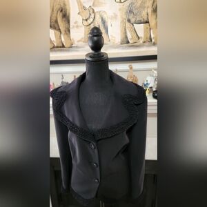 Escada Black Women's Blazer with Textured Trim